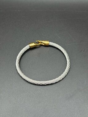 New Two-Tone Silver Cable Wire Bracelet with Gold Hook Clasp